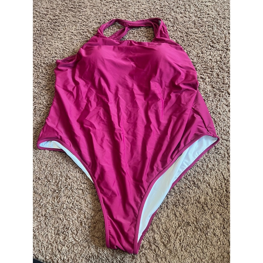 Magenta Pink One Piece Swimsuit Plus Size 4X High Cut‎ Racerback Halter Swimwear
